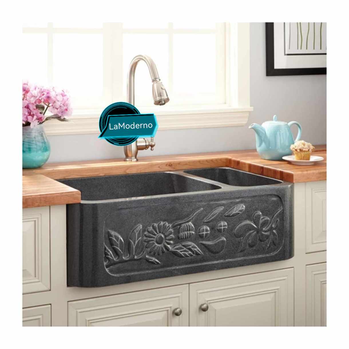 Egyptian Apron Kitchen Sink Double Natural Marble Stone Handcrafted