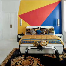 Load image into Gallery viewer, Elegant Contemporary Bedroom with a Luxurious Leather Upholstered Bed, High-Gloss Black Accents, Velvet and Silk Bedding, Marble Flooring, and a Modern Glass-Enclosed Space