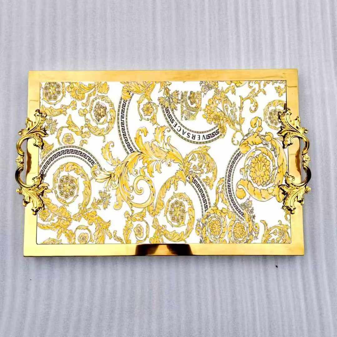 White and Gold Elegant Versace Tray Luxury Modern Style