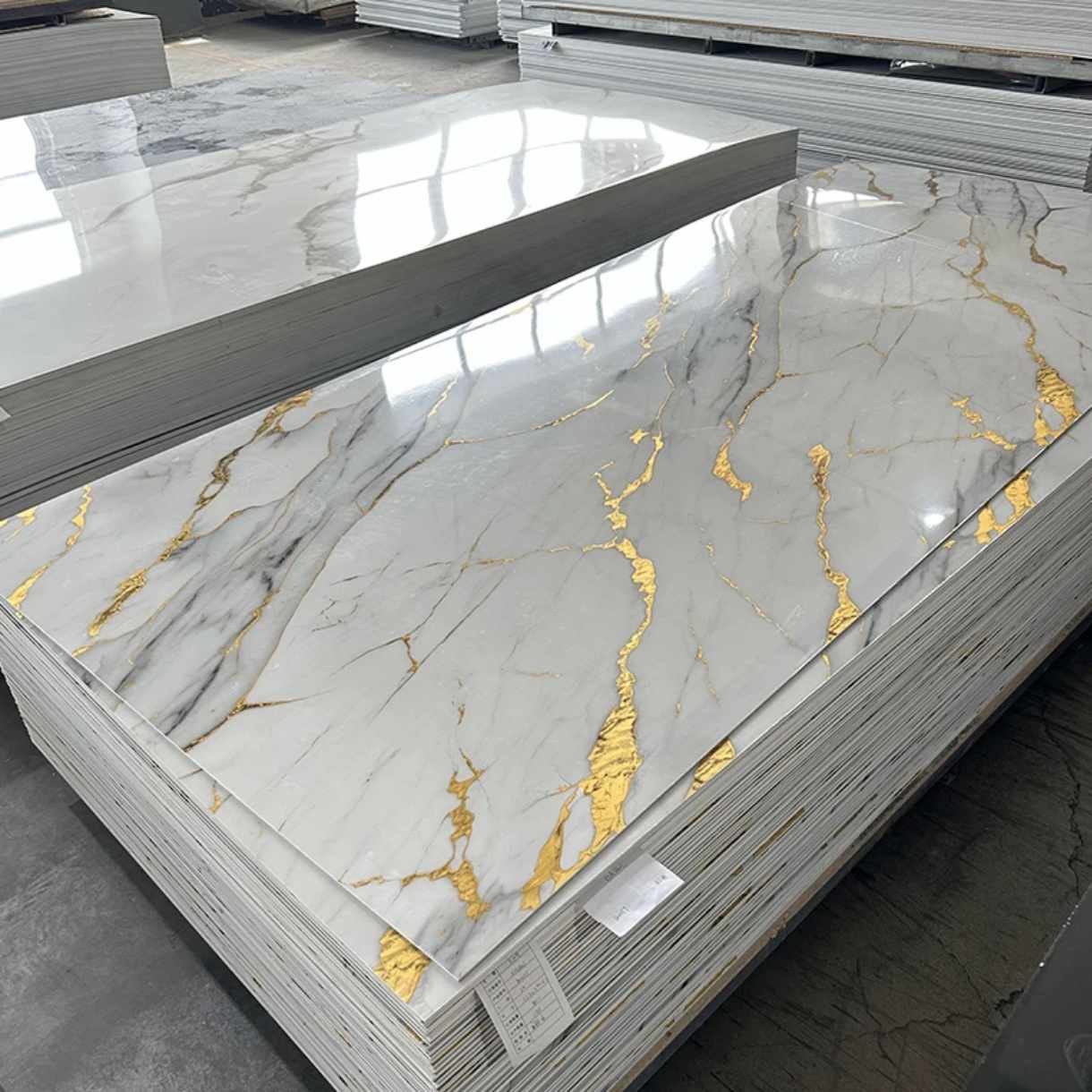 PVC Calcium Powder Gold Marble Exterior Wall Decorative Panel Indoor