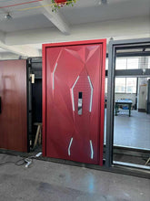 Load image into Gallery viewer, Modern Geometric Smart Security Door with Fire-Resistant Steel Core, LED Accent Lighting, and Advanced Digital Lock System for High-Security and Stylish Entryways