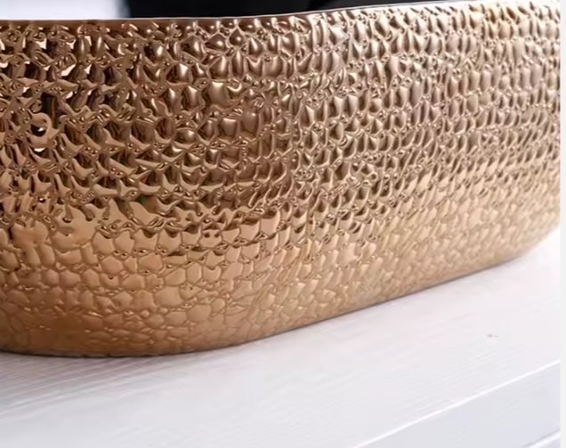 Modern Black & Gold Vessel Sink Chic Bathroom Upgrade with Textured Gold Exterior and Sleek Black Interior