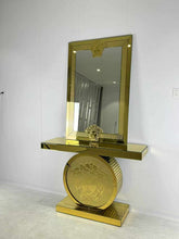 Load image into Gallery viewer, Luxury Medusa Gold Glass Console Table Modern Style Double Tempered Glass
