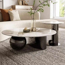 Lade das Bild in den Galerie-Viewer, Modern Rock Slab Coffee Table Black Stainless Steel Base Center Table Living Room Furniture Tea Table