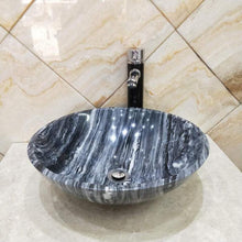 Load image into Gallery viewer, Polished Black Marble Bathroom Sink – Round Natural Stone Vanity Hand Basin
