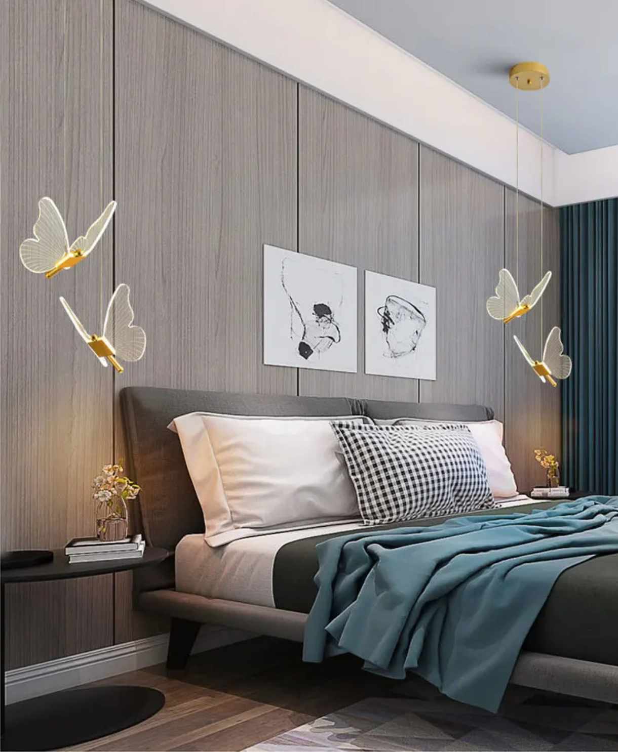 New Modern Gold Butterfly Pendant Light Acrylic Art Decor Chandelier Light Single or Two Heads Pendant Lighting