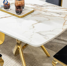 Load image into Gallery viewer, Italian Household Dining Room Furniture Golden Stainless Steel Frame Marble Top Dining Table Set Modern Luxury