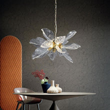 Загрузить изображение в средство просмотра галереи, Modern Leaf Glass Chandelier – Gold Pendant Light with Clear & Smoke-Tinted Leaves for Living Room, Dining Room, or Villa