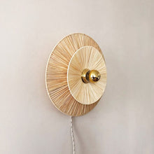 Load image into Gallery viewer, Natural Rattan Bamboo Wall Lamp – Handwoven Round Light for Bedside & Home Décor