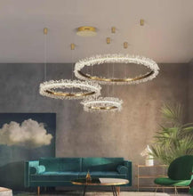 Cargar imagen en el visor de la galería, Luxury Circle Crystal Chandelier – Modern LED K9 Ceiling Light for Living Room & Home Décor