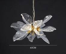 Загрузить изображение в средство просмотра галереи, Modern Leaf Glass Chandelier – Gold Pendant Light with Clear & Smoke-Tinted Leaves for Living Room, Dining Room, or Villa