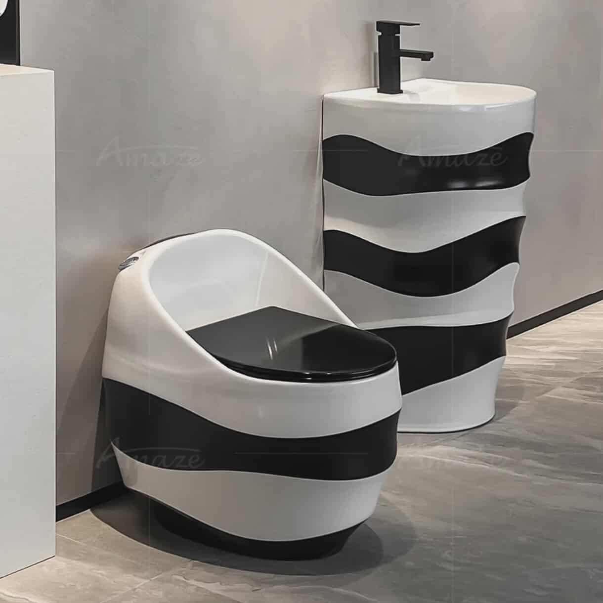 Modern Black and White Ceramic Toilet and Sink Set – Contemporary Bathroom Design