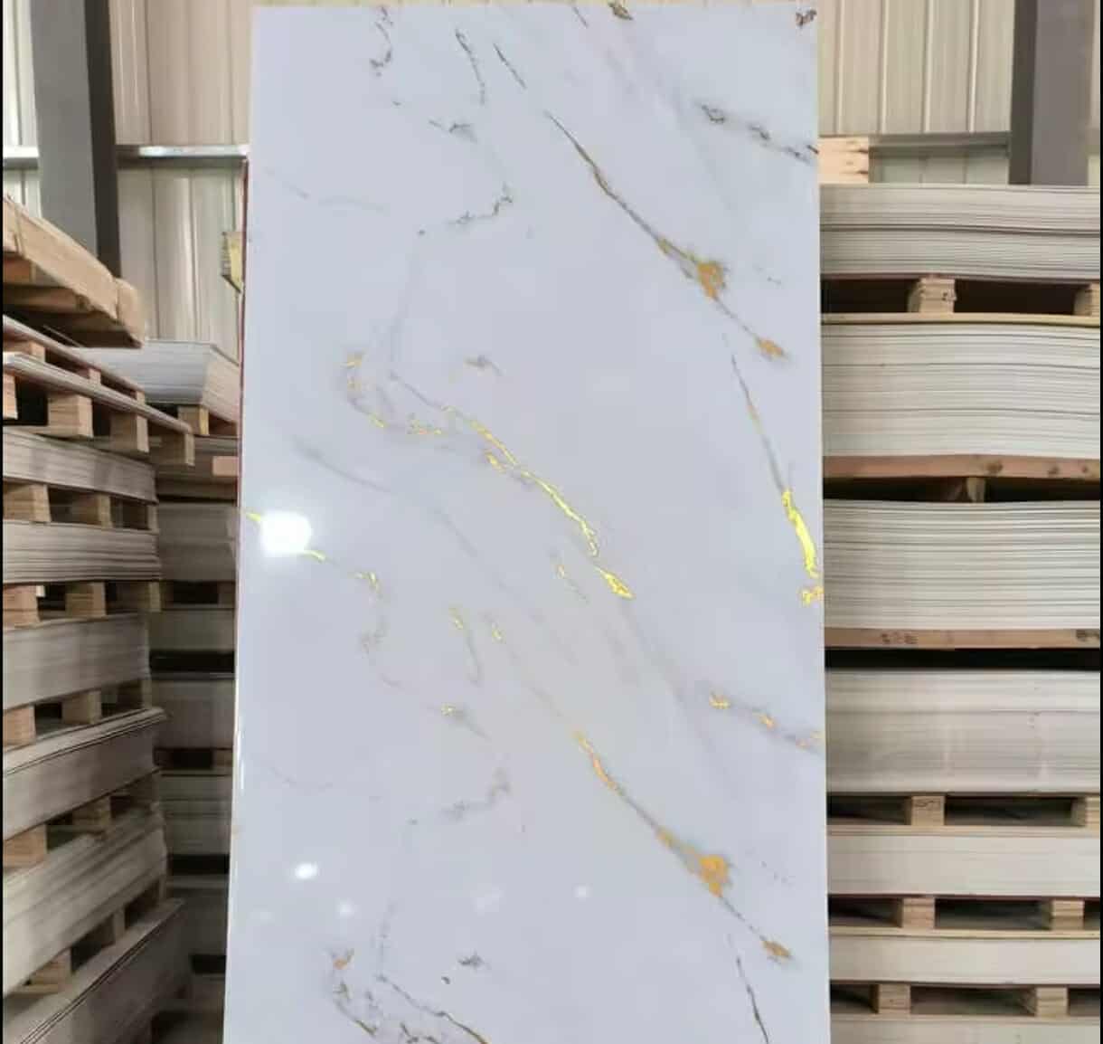 PVC Calcium Powder Gold and White Marble Exterior Wall Decorative Panel Indoor