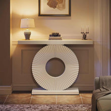 Load image into Gallery viewer, Modern Oak Wood Console Table with Geometric Metal Base