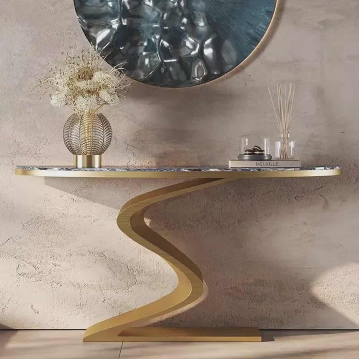 Italian Modern Entryway Table Gold Stainless Steel Base Console Table