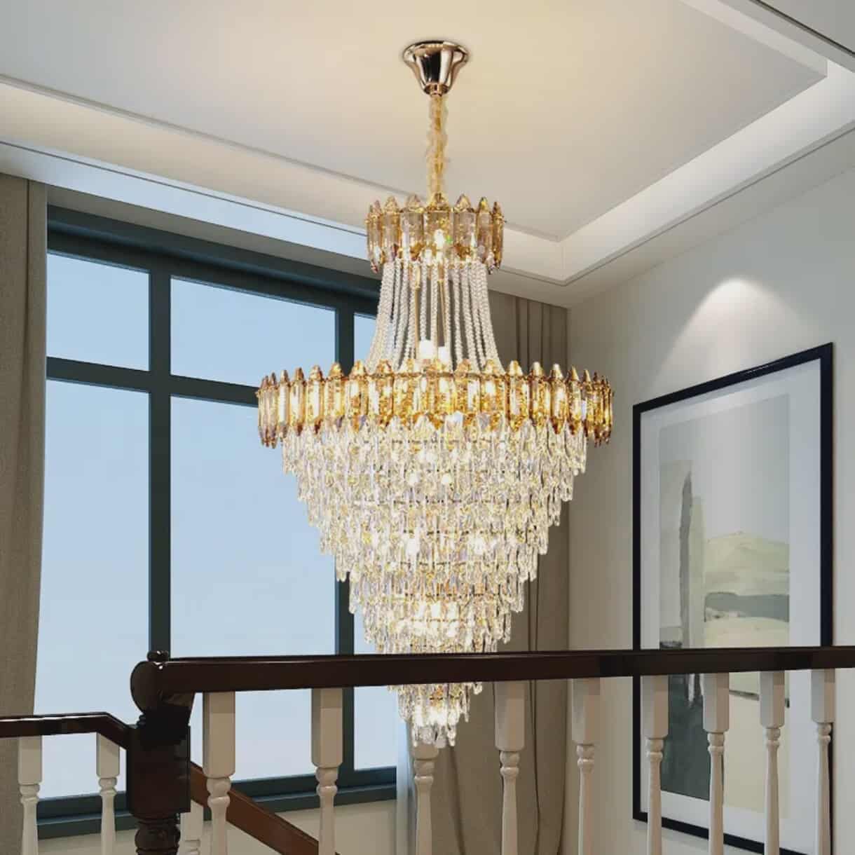 Luxury Gold LED Real K9 Crystal and Stainless Steel Gold Electroplated Chandelier – Large Crystal Lighting 50X90CM