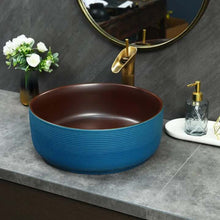 Загрузить изображение в средство просмотра галереи, Modern Blue Round Porcelain Basin – Luxury Countertop Vessel Sink for Bathroom Vanity, Home, and Hotel