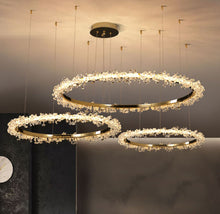 Cargar imagen en el visor de la galería, Luxury Circle Crystal Chandelier – Modern LED K9 Ceiling Light for Living Room & Home Décor