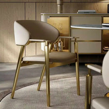 Load image into Gallery viewer, Luxury Beige Leather Dining Armchair with Gold Stainless Steel Frame