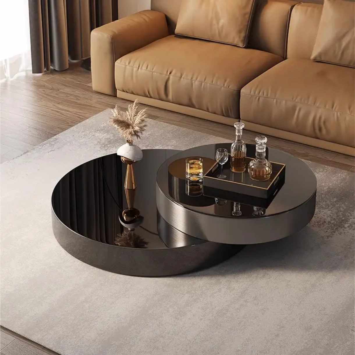 Luxury Modern Black Round Coffee Table with 304 Stainless Steel Base