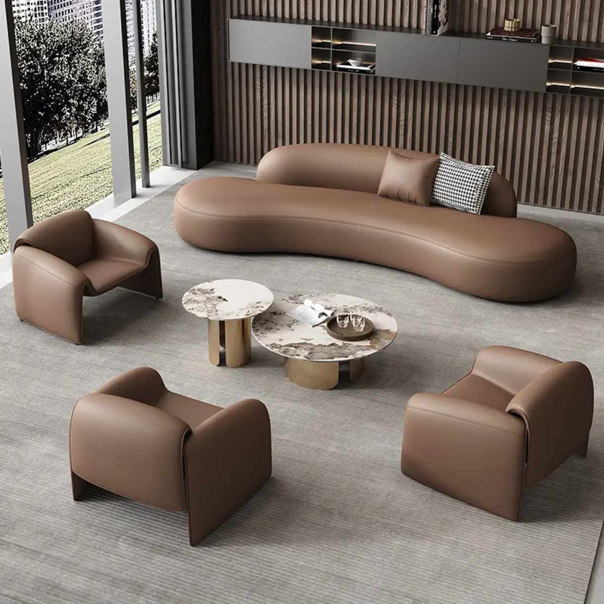 Brown Modern European Sectional Sofa Set Circular Arc