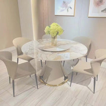 Load image into Gallery viewer, Round Marble Top Dining Table Set with Metal Base – Modern Extendable 6-Seater Dining Room Furniture