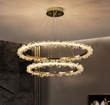 Cargar imagen en el visor de la galería, Luxury Circle Crystal Chandelier – Modern LED K9 Ceiling Light for Living Room & Home Décor