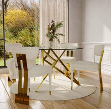 Lade das Bild in den Galerie-Viewer, Modern Dining Set Tempered Glass Table Room Furniture Stainless Steel Frame With Velvet Dining Chair for Home Villa Hotel Restaurant Use