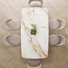 Load image into Gallery viewer, Modern Home Dining Table with Gold Stainless Steel Electroplated Base Slate Marble Top Rectangular Design for Luxury Home Hotel or Apartment Use