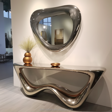 Load image into Gallery viewer, Custom Modern Gold Abstract Art Console Table – Polished Decorative Table for Home, Hotel Lobby & Luxury Interiors