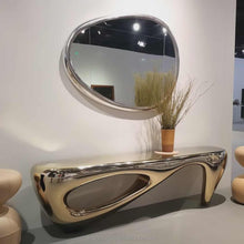 Load image into Gallery viewer, Custom Modern Gold Abstract Art Console Table – Polished Decorative Table for Home, Hotel Lobby & Luxury Interiors