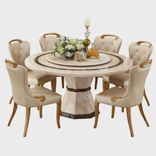 Load image into Gallery viewer, Nordic Round Marble Dining Table with 6 Chairs – Luxury Solid Wood & Genuine Leather Dining Set