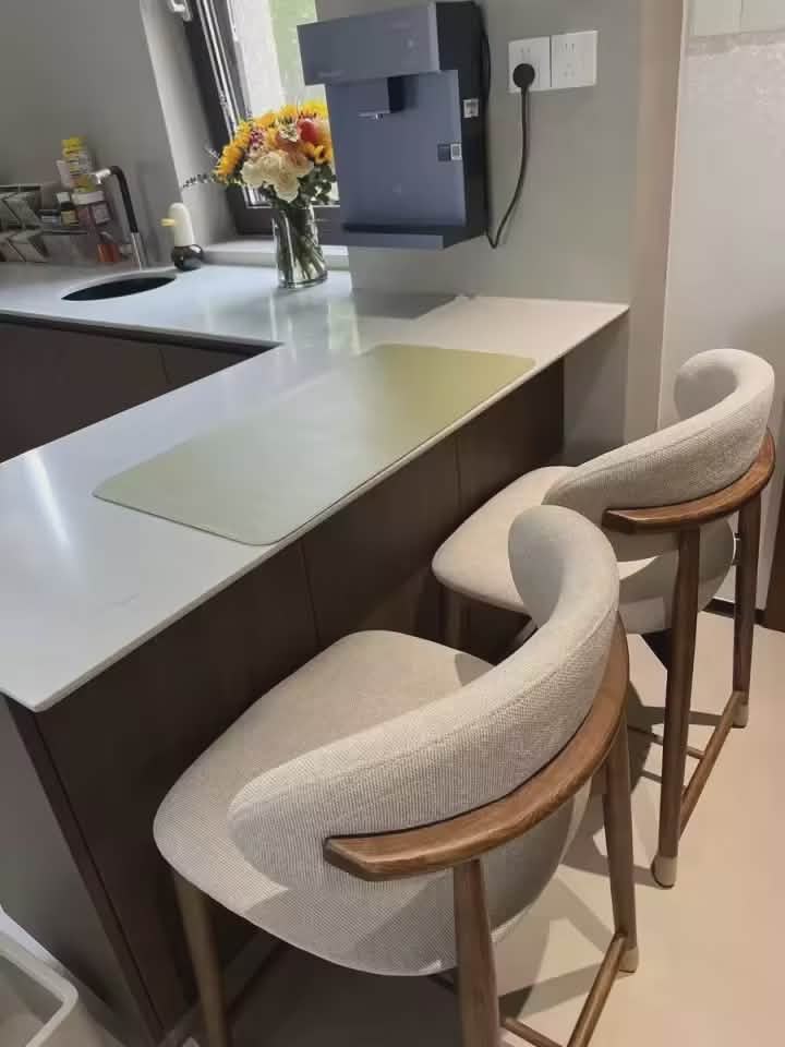 Modern Iron & Wood Bar Stool with Leather Seat