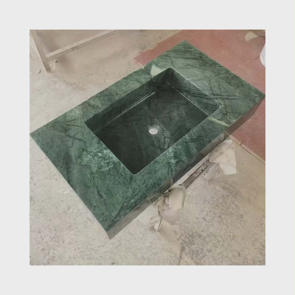 Green Marble Wall Hang Rectangular Polished Marble Wash Basin