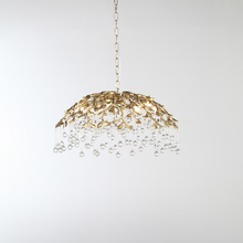 Load image into Gallery viewer, Luxury Gold Leaf Chandelier with Crystal Glass Droplets – Elegant Pendant Light for Living Room, Dining Room & Villa Interiors