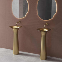 Lade das Bild in den Galerie-Viewer, Luxury Gold Trumpet-Shaped Freestanding Basin – Modern Pedestal Wash Sink for Elegant Bathrooms & Powder Rooms
