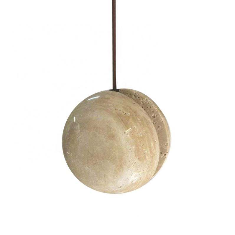 Travertine Stone Pendant Light – LED Hanging Ball Chandelier for Kitchen Island & Dining Spaces
