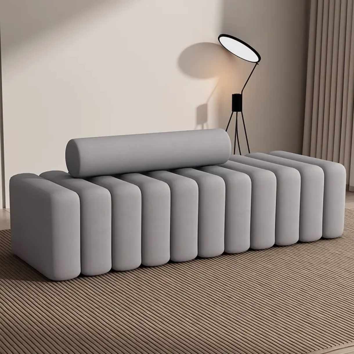 Modern Bench Chair Scandinavian Tube Sofa Bench – Minimalist Upholstered Lounge Seat with Cylindrical Backrest for Living Room or Studio