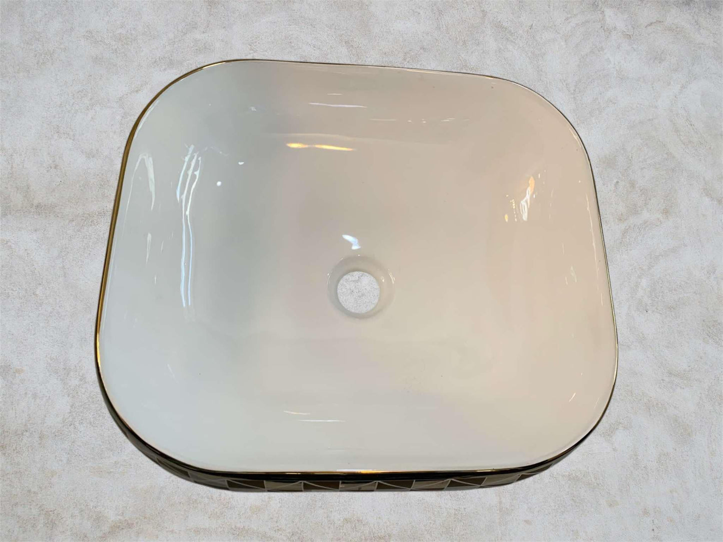 Luxury Square Porcelain Tabletop Wash Basin with Striking Gold Diamond Pattern