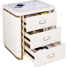 Load image into Gallery viewer, Modern Smart Nightstand with LED Light and Wireless Charging – 3 Drawer Bedside Table for Bedroom Storage