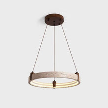 Cargar imagen en el visor de la galería, Modern Minimalist Luxury Round Ring Travertine Chandelier – Hanging Light for Living Room, Bedroom, and Lobby