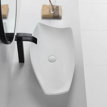 Load image into Gallery viewer, Unique Design White Porcelain Above Counter Hand Washing Basin Modern Bathroom Art Vessel Sink Irregular Shape Top Mount Vanity Wash Basin
