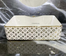 Load image into Gallery viewer, White Gold Luxury LV Style Porcelain Countertop Bathroom Basin