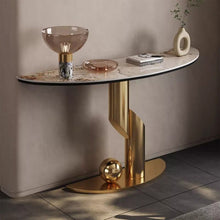 Load image into Gallery viewer, Modern Stainless Steel Electroplated Leg Console Table Marble Top Console Table Decorative Porch Hallway Side Table