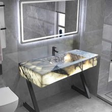 Lade das Bild in den Galerie-Viewer, Customizable Onyx Stone Installation with Integrated LED Lighting – Available as Hanging Feature or with Cabinet Set for Elegant Interior Accents