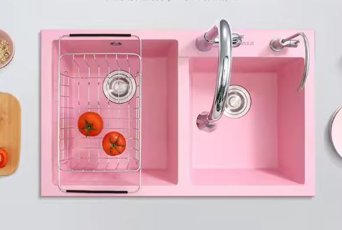 Pink Quartz Double Bowl Kitchen Sink – Handmade, Durable & Modern Design