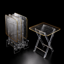 Load image into Gallery viewer, Good Quality Modern Stylish 4 pcs Folding Tea Table Set Clear Acrylic Folding Tray Table With Gold Rim
