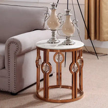 Lade das Bild in den Galerie-Viewer, Luxury Living Room Stainless Steel Electroplated Side Table Round Table Corner End Table with Marble Top Gold Stainless Steel Side Tables