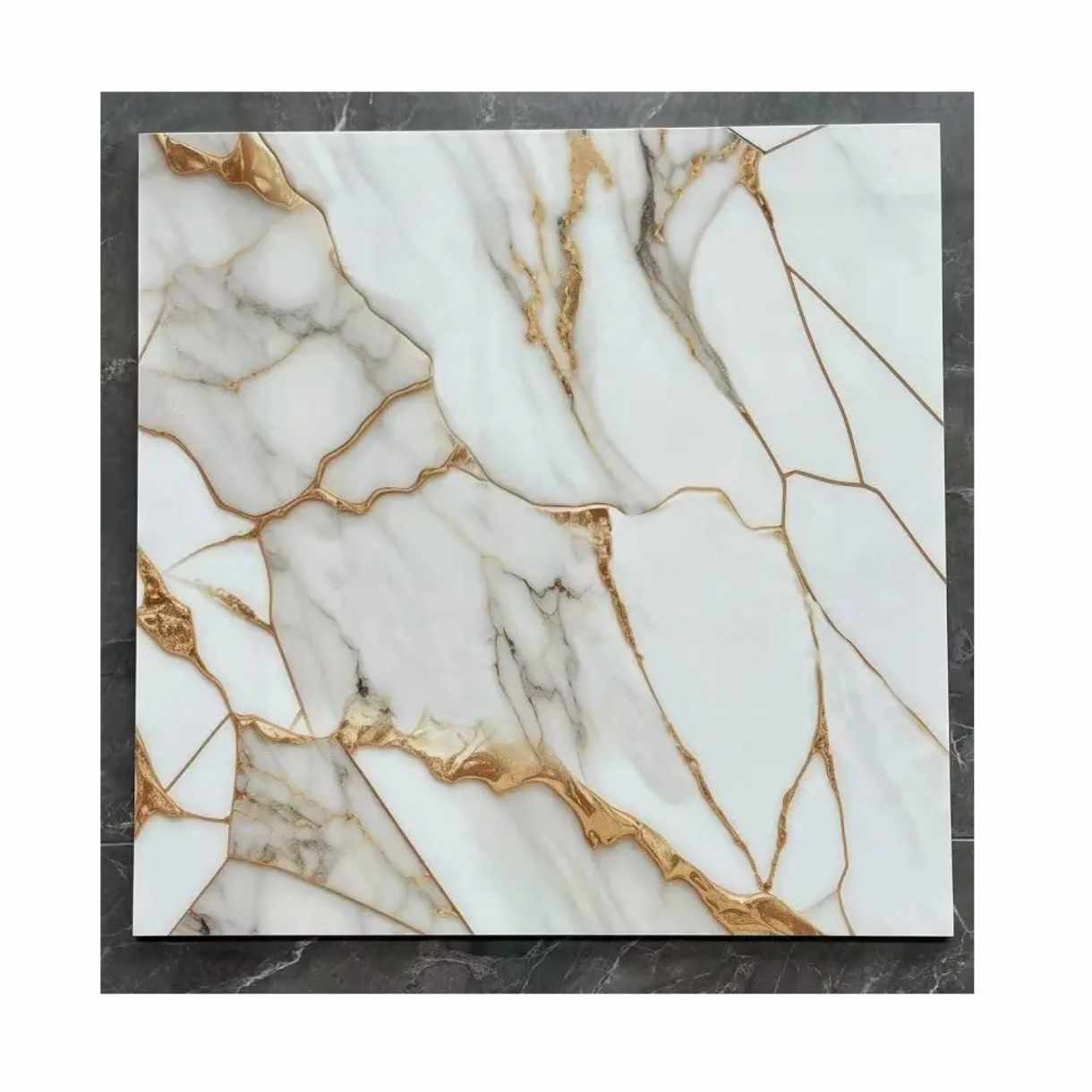 60x60 cm grey marble-look polished glazed porcelain tile for modern interior floors and house front wall design