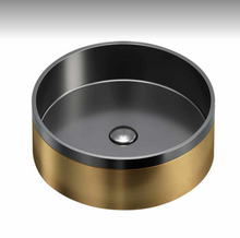Load image into Gallery viewer, Art Wash Basin Black and Gold Electroplated Porcelain Round Shape Countertop Basin for Bathroom Wash Basin Sink